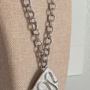 Sarah Cov Vintage Geometric Silver-tone diamond shape Pendant Brooch Necklace